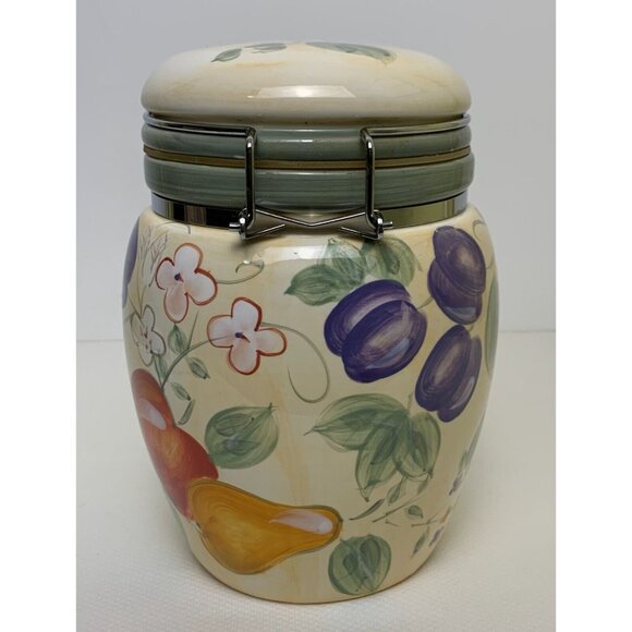 Gibson Home Ceramic Airtight Storage Jar Fruit Grove Canister Clamp Lid Storage - Picture 3 of 10